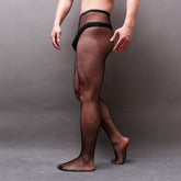 Men Sexy Black Sheer Sissy Fishnet Stockings